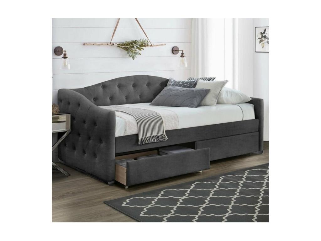 Bohometop 90x200 cm bed in grey tufted velvet with storage drawers - Mattress not included 09350RUKM