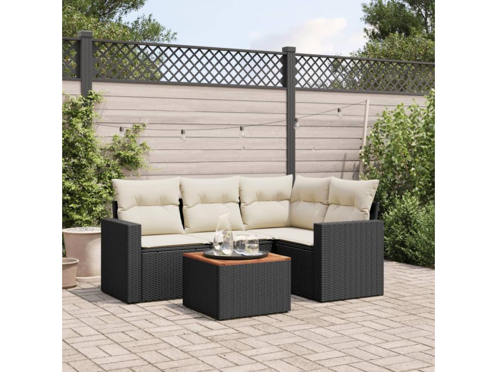 5-piece garden furniture set with cushions, black woven resin 76877HRUJ