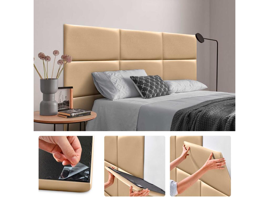 Bohometop Padded Faux Leather Wall Panels, Self-Adhesive Acoustic Absorbent Wall Panels, Shock-Absorbing Headboards, Champagne, 60x50cm, 73511OXVB