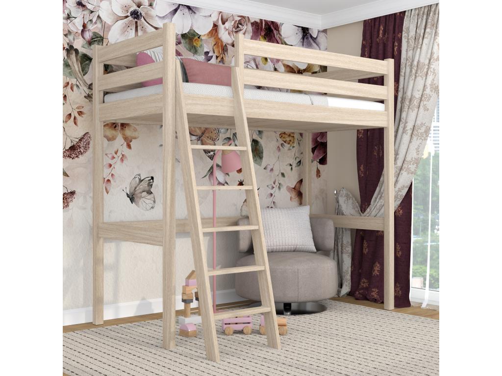 Oak loft bed N03 Whitewashed Oak 80x190 29232BFMB