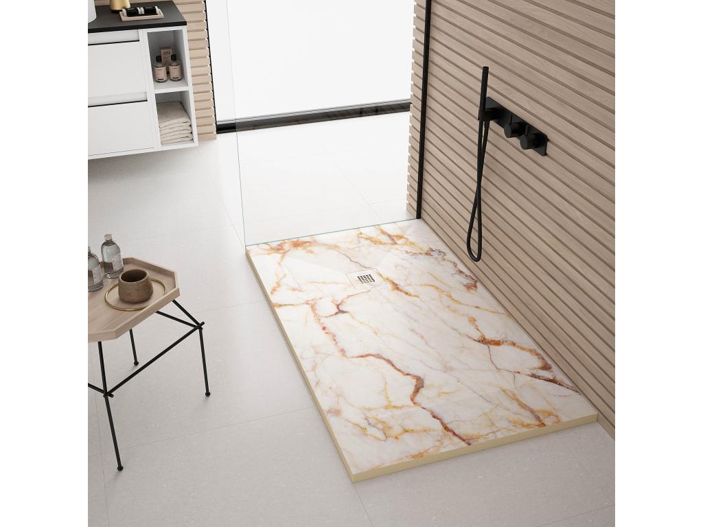 Cream marble shower tray with smooth Bohometop 3D colored grid - 100x90 cm 28414AFXQ