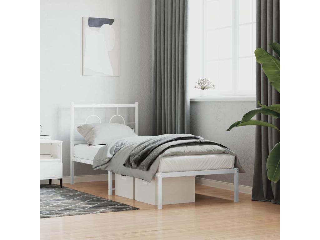 Metal bed frame without mattress, with white headboard, 75x190cm, 71438KSLB
