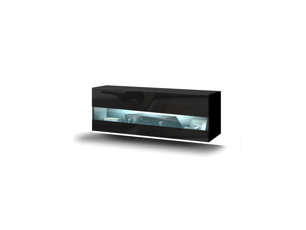 Bohometop collection black living room cabinet, 37x91cm, 1 glass door, 2 shelves. 25225QLOV