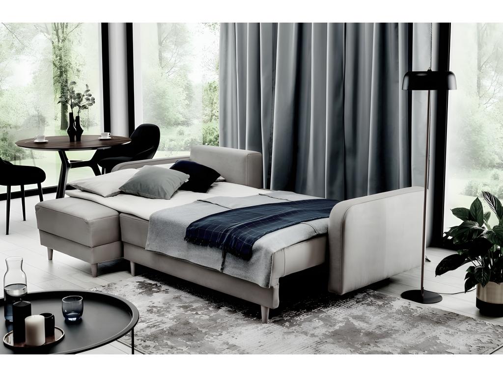 Luxury velvet convertible corner sofa with storage - pale pink, left-hand corner, front view Bohometop 63255JLAH