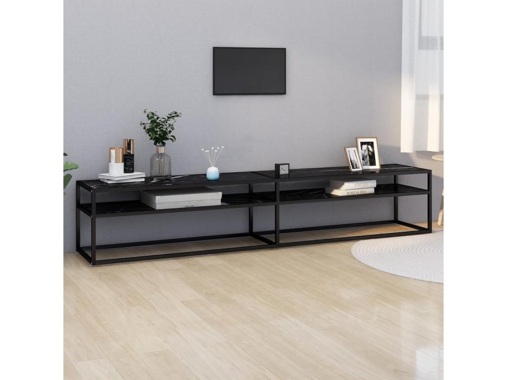 Black Marble TV Stand 220x40x40.5 cm Tempered Glass 68544PZSA