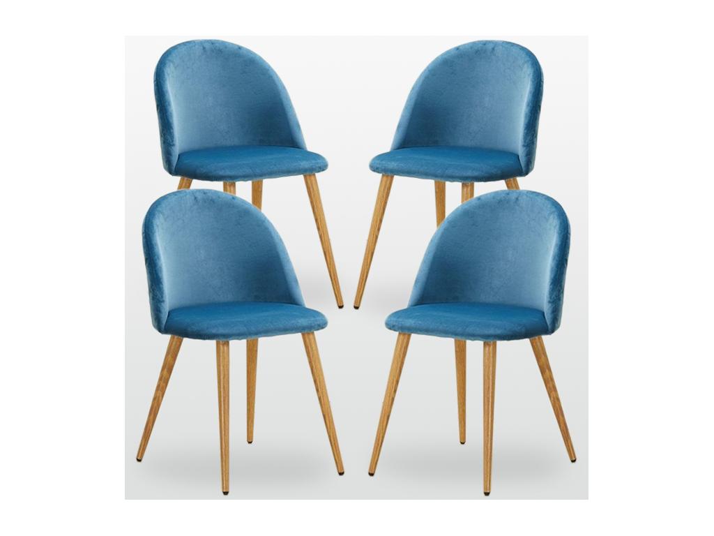 Bohometop - Set of 4 Velvet Chairs - Scandinavian Inspired - Blue 88546UJDU