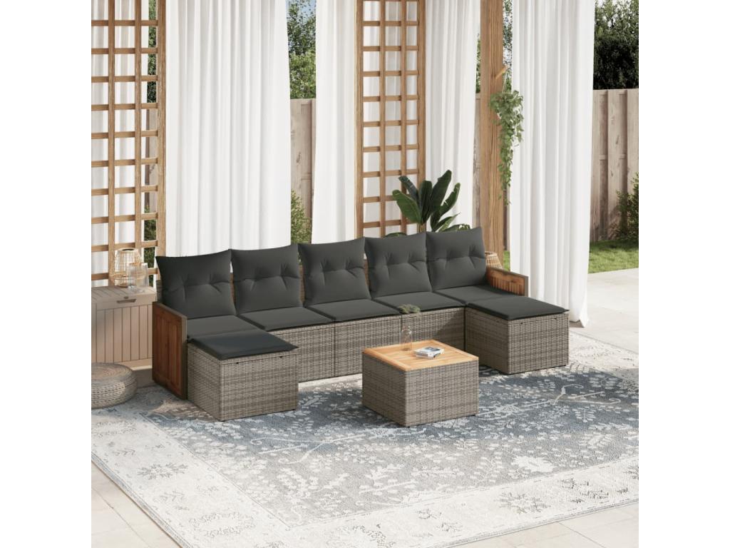 8-piece garden furniture set with grey resin wicker cushions 57376NWTD