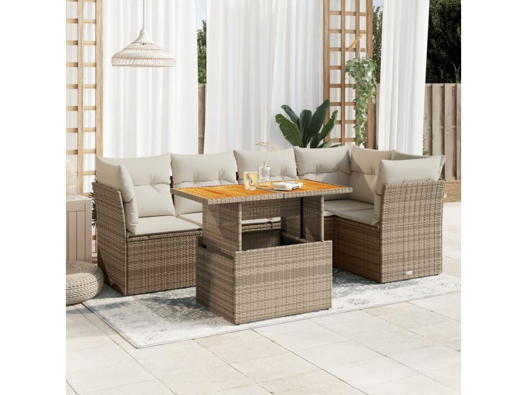 Garden furniture set with cushions, 6 pieces, beige woven resin, 65453RVBT