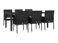 7-Piece Garden Dining Set with Cushions, Black Wicker Resin 17708SFSQ