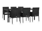 7-Piece Garden Dining Set with Cushions, Black Wicker Resin 17708SFSQ