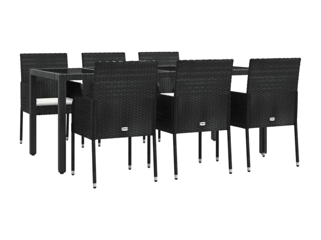 7-Piece Garden Dining Set with Cushions, Black Wicker Resin 17708SFSQ