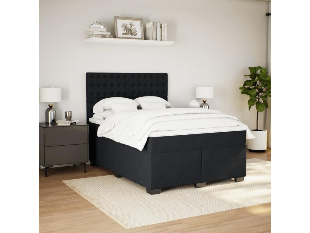 Bohometop bed base with mattress, black, 140x200 cm, velvet, 33165BPXV