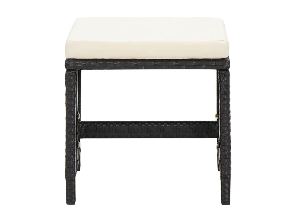 Garden stools with cushions, set of 4, black woven resin, 62739VHOJ