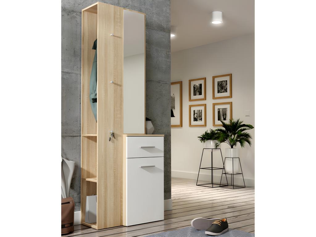 Entryway unit with mirror and storage in wood and white finish - Bohometop 62789HVUQ