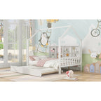 Wooden Full Size House Bed with Trundle,Kids Bed with Shelf