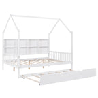 Wooden Full Size House Bed with Trundle,Kids Bed with Shelf