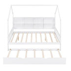 Wooden Full Size House Bed with Trundle,Kids Bed with Shelf