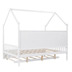 Wooden Full Size House Bed with Trundle,Kids Bed with Shelf