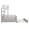 Full Size Grey Wood House-shaped Canopy Bed with Twin Trundle