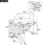 Wood House Loft Bed with Slide,Storage Shelves,Climbing Ramp and Light