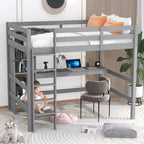 Full Size Loft Bed with Multifunction Shelves and Under-bed Desk