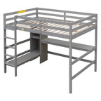 Full Size Loft Bed with Multifunction Shelves and Under-bed Desk