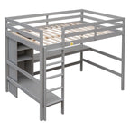 Full Size Loft Bed with Multifunction Shelves and Under-bed Desk