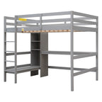 Full Size Loft Bed with Multifunction Shelves and Under-bed Desk