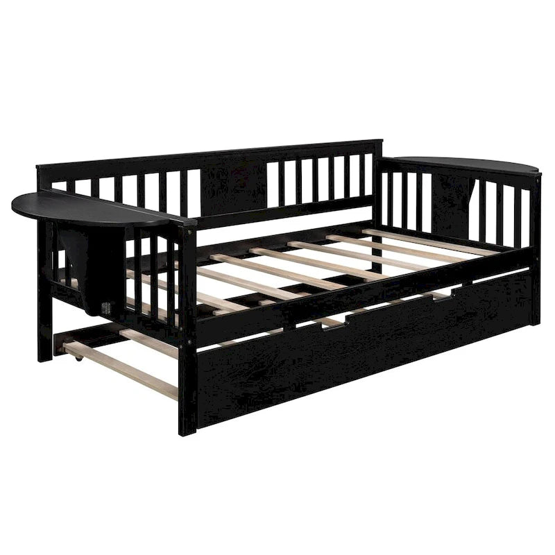 Twin Wooden Daybed with Trundle Bed , Sofa Bed for Bedroom Living Room