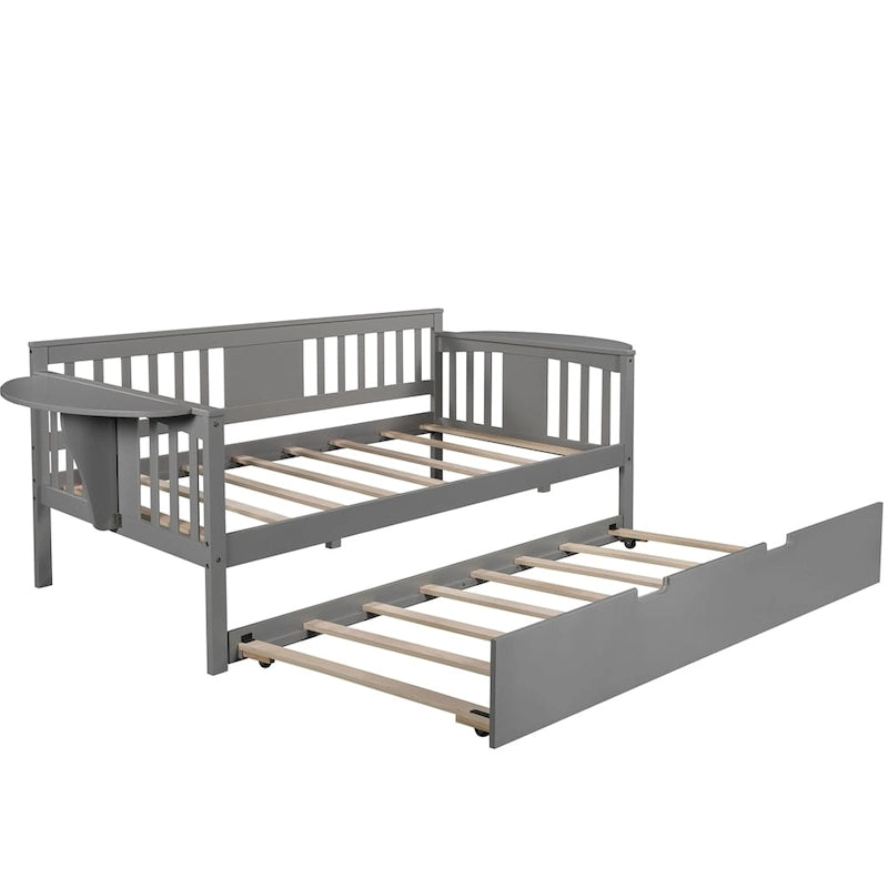 Twin Wooden Daybed with Trundle Bed , Sofa Bed for Bedroom Living Room