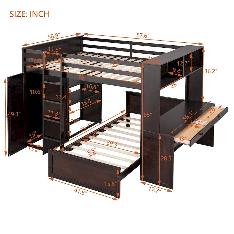 Full size Loft Bed with a twin size Stand-alone bed
