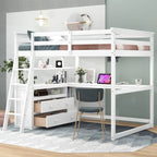 Full Size Loft Bed with Desk and Shelves