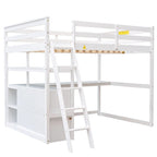 Full Size Loft Bed with Desk and Shelves
