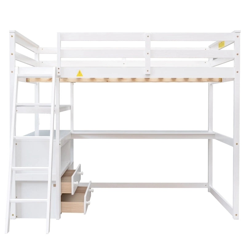 Full Size Loft Bed with Desk and Shelves
