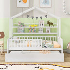 Wooden Full Size House Bed with Twin Size Trundle