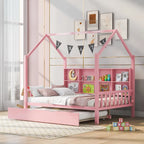 Wooden Full Size House Bed with Trundle