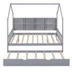 Wooden Full Size House Bed with Trundle