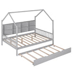 Wooden Full Size House Bed with Trundle