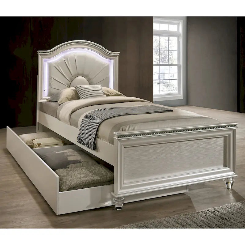 Ving Glam Wood LED Light Youth Panel Bed with Trundle by Furniture of America