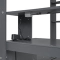 Wood Full Size Gaming Loft Bed with Desk, Multi-storage Shelves, LED and Charging Station, Dark Gray