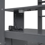 Wood Full Size Gaming Loft Bed with Desk, Multi-storage Shelves, LED and Charging Station, Dark Gray
