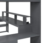 Wood Full Size Gaming Loft Bed with Desk, Multi-storage Shelves, LED and Charging Station, Dark Gray
