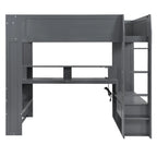 Wood Full Size Gaming Loft Bed with Desk, Multi-storage Shelves, LED and Charging Station, Dark Gray