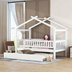 Wooden House Bed with Twin Size Trundle