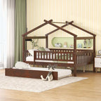 Wooden House Bed with Twin Size Trundle