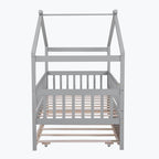 Wooden House Bed with Twin Size Trundle