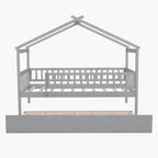 Wooden House Bed with Twin Size Trundle
