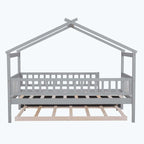 Wooden House Bed with Twin Size Trundle