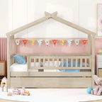 Wooden House Bed with Twin Size Trundle