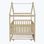 Wooden House Bed with Twin Size Trundle